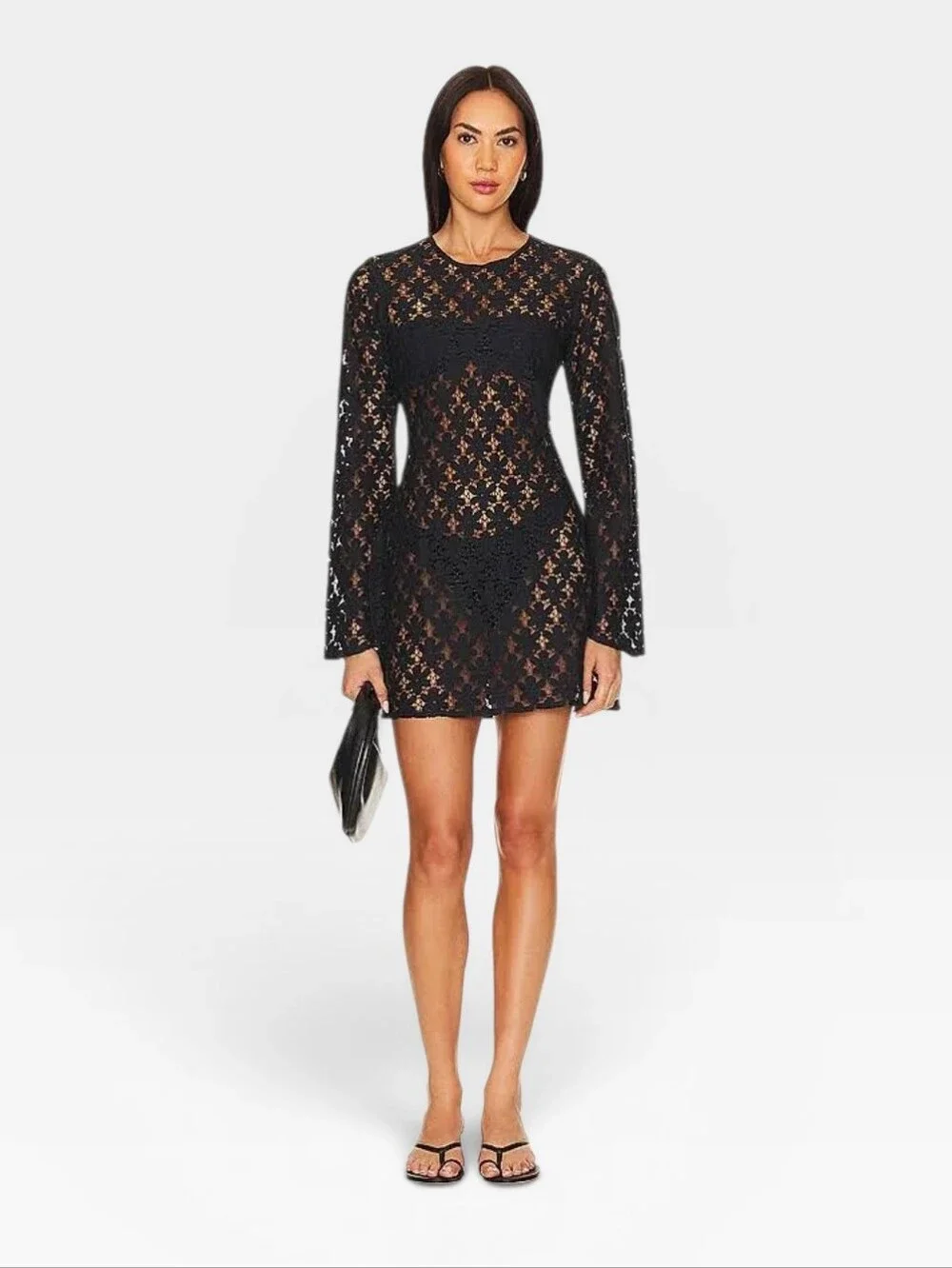 BEACH RIOT Goldie Dress Swimsuit Cover Up Cover-Up Black Lace Bell Sleeve Small
